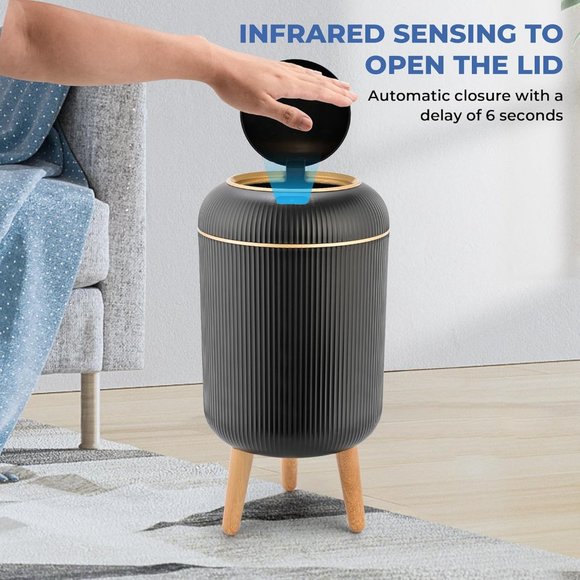 Pukomc Smart Sensor Wastebasket Hand Free Touchless 2.6 Gallon Black - Picture 2 of 8
